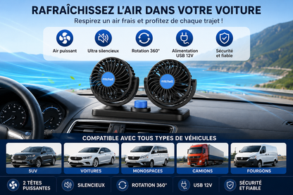 ventilateur de voiture a double tete avec Pare-Soleil gratuit